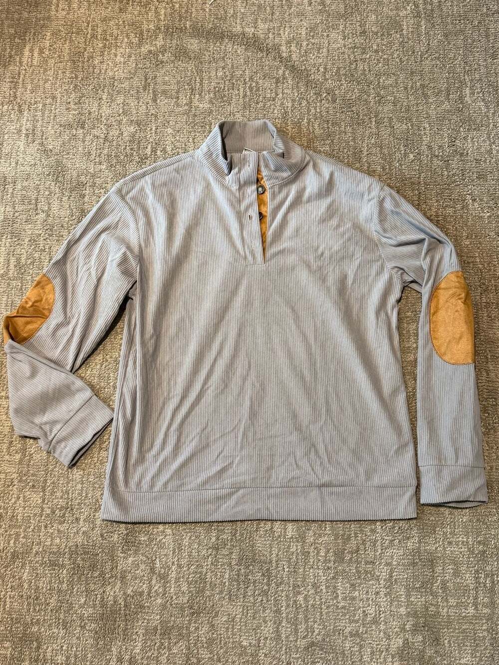 Unbranded Ribbed Henley Sweatshirt with Elbow Patches